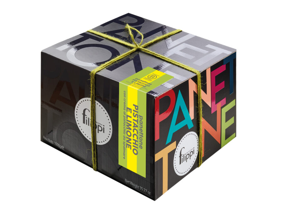 Panettone al pistacchio con limoni canditi e crema al pistacchio
